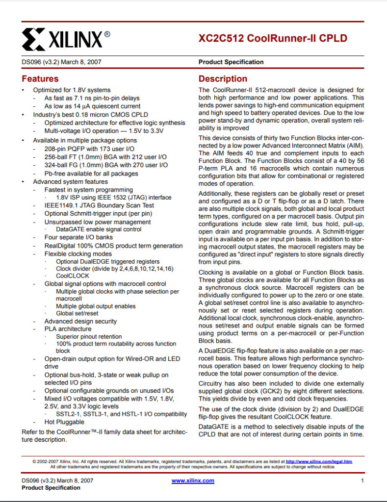 Xilinx XC2C512 Datasheet
